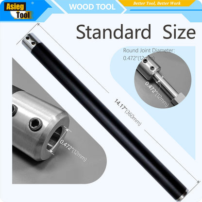12mm Interchangeable Aluminum Alloy Grip Handle for Carbide Tipped Woodturning Lathe Tool Bar with Hexagon wrench