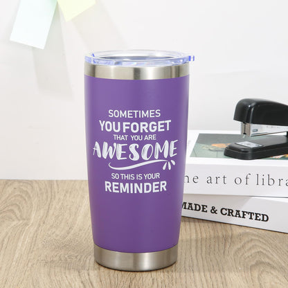 NOWWISH Inspirational 20oz Purple Tumbler, Sometimes You Forget You're Awesome Stocking Stuffer for Women, Unique Christmas Birthday Gifts for Her, Mom, Daughter, Wife