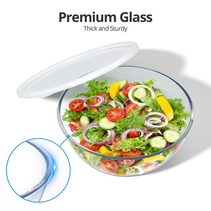 Quald 4.7 Qt Extra Large Glass Mixing Bowls Clear Glass Salad Cooking Bowls for Kitchen Salad Bread Storage