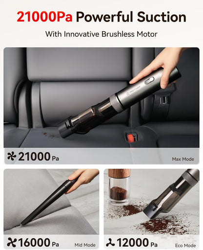 REDTIGER Cordless Car Vacuum - 21000PA Portable Handheld Cleaner with 70 Min Runtime | Fast USB-C Charge, Lightweight 4-in-1 Design