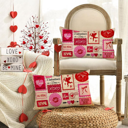 ARGOOFG Valentines Pillow Cover12 x 20 Inch, Be Mine XOXO Love Heart Throw Decorative Cushion Cases Valentine Day Pink Decoration for The Home Sofa Couch