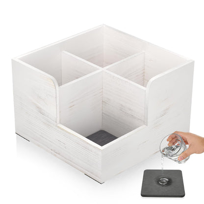 Yofidra Kitchen Utensil Holder with Stone Drying Mats, 4 Compartments Corner Utensil Holder for Kitchen Countertop, Extra Large Silverware Organizer (White)