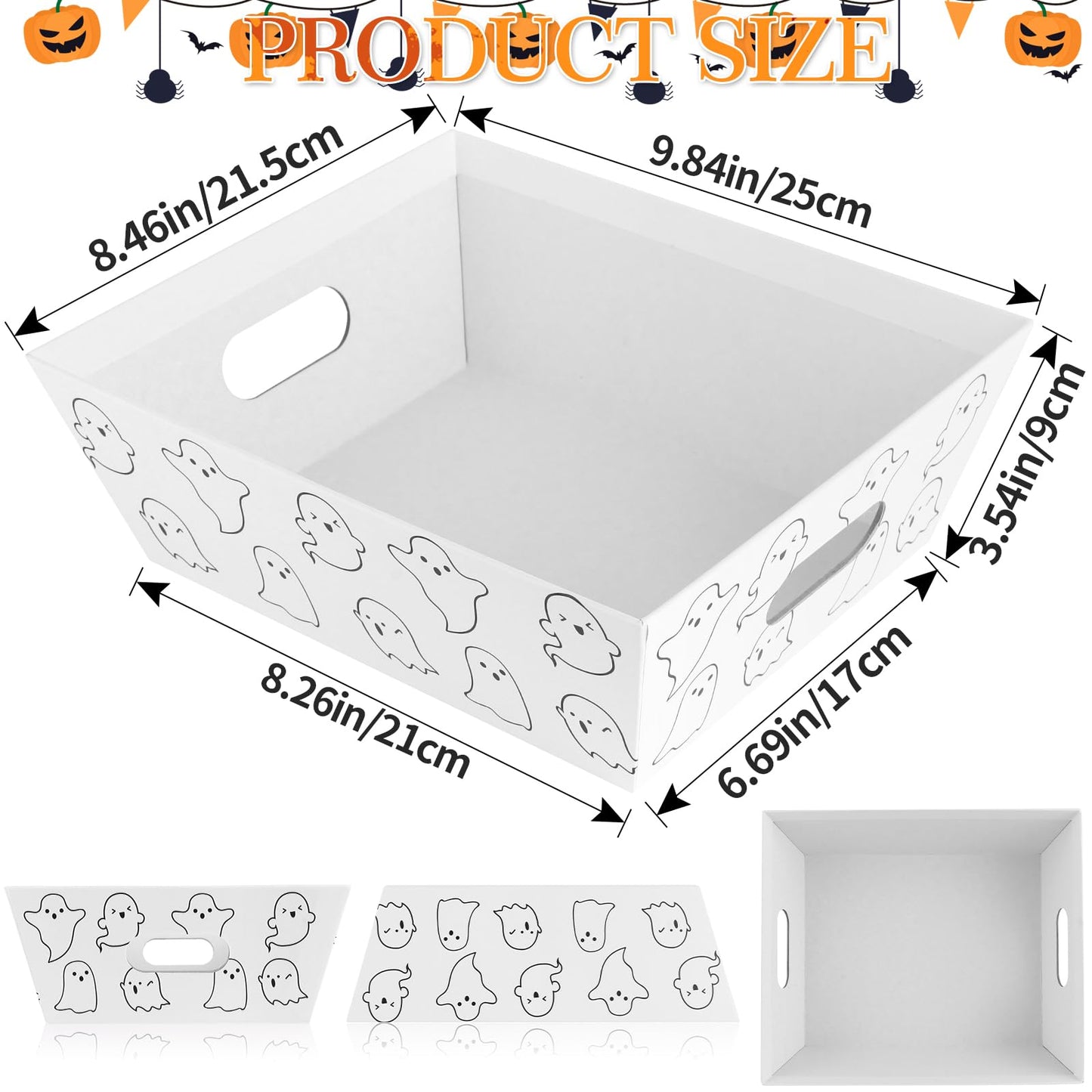 Kolewo4ever 36Pcs 12 Pack Halloween Basket Boo Basket Set 8x10inch Ghost Baskets for Gifts Empty to Fill with Baskets Empty Bags Pull Bows for Halloween Holiday
