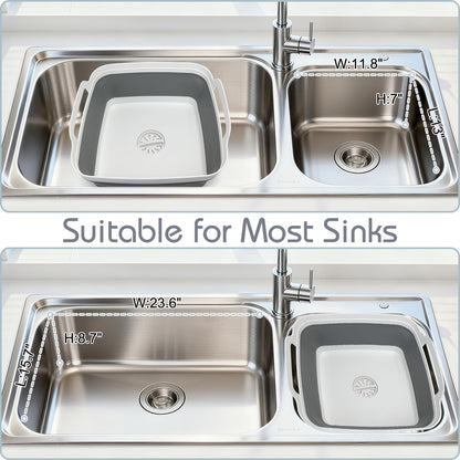 2.4 Gal(9L) Collapsible Dish Basin with Drain Plug, Space Saving Outdoor Multiuse Foldable Sink Tub, Dishpan, Kitchen Storage Tray for Camping, Vegetable Washing, RV (Gray)