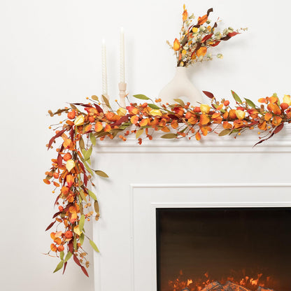 Fall Decor, Fall Garland, 6FT Autumn Eucalyptus Leaves Pumpkin Harvest Festival Thanksgiving Christmas Hanging Garlands for Home Wedding Mantle Indoor Window Wall Arch Background Decoration