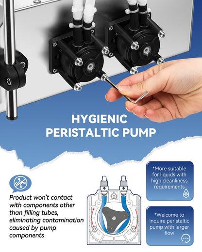 Hanchen Liquid Filling Machine Peristaltic Pump 5 Oz Automatic Bottle Filler Digital Control Cosmetic Oil Filler Bottling Machine for Perfume, Water, Juice, Thick Eessential Oil (2 Head)