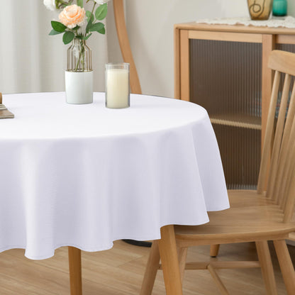 Biscaynebay Textured Fabric Round Tablecloths 60 Inches for Tables diameters from 28" to 48", White Table Cloth Water Resistant Small Circle Folding Table Covers for Dining Kitchen Wedding Parties