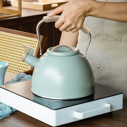 3.2 Quart Whistling Tea Kettle for Stove Top Stainless Steel Tea Pots With Wood Pattern Anti-slip Handle, Green…