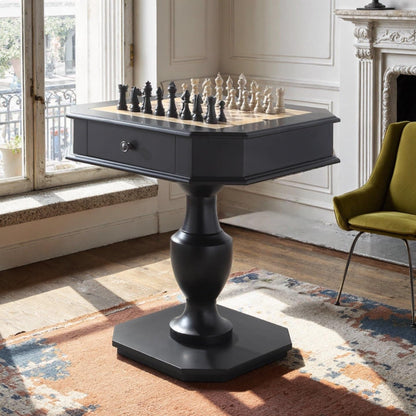 ComeWay Chess Table, Reversible Chess Checker Game Table with 2 Drawers for Family Entertainment Room, 3-in-1 Square Game Tray for Chess Checker Backgammon, Black