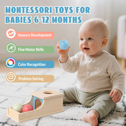 Busy edition Montessori Toys for Babies 6-12 Months, Wooden Object Permanence Box, 9 Month Old Baby Toys, Preschool Developmental Toy for Infant, Toddler Ball Drop Toy Girl Boy Gift