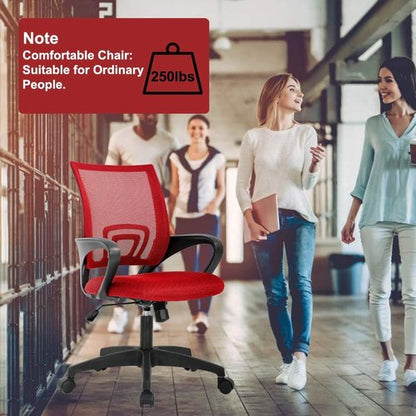 BestOffice Ergonomic Office Chair - Mid-Back Swivel Desk Chair with Breathable Backrest & Lumbar Support - Adjustable Height, Red