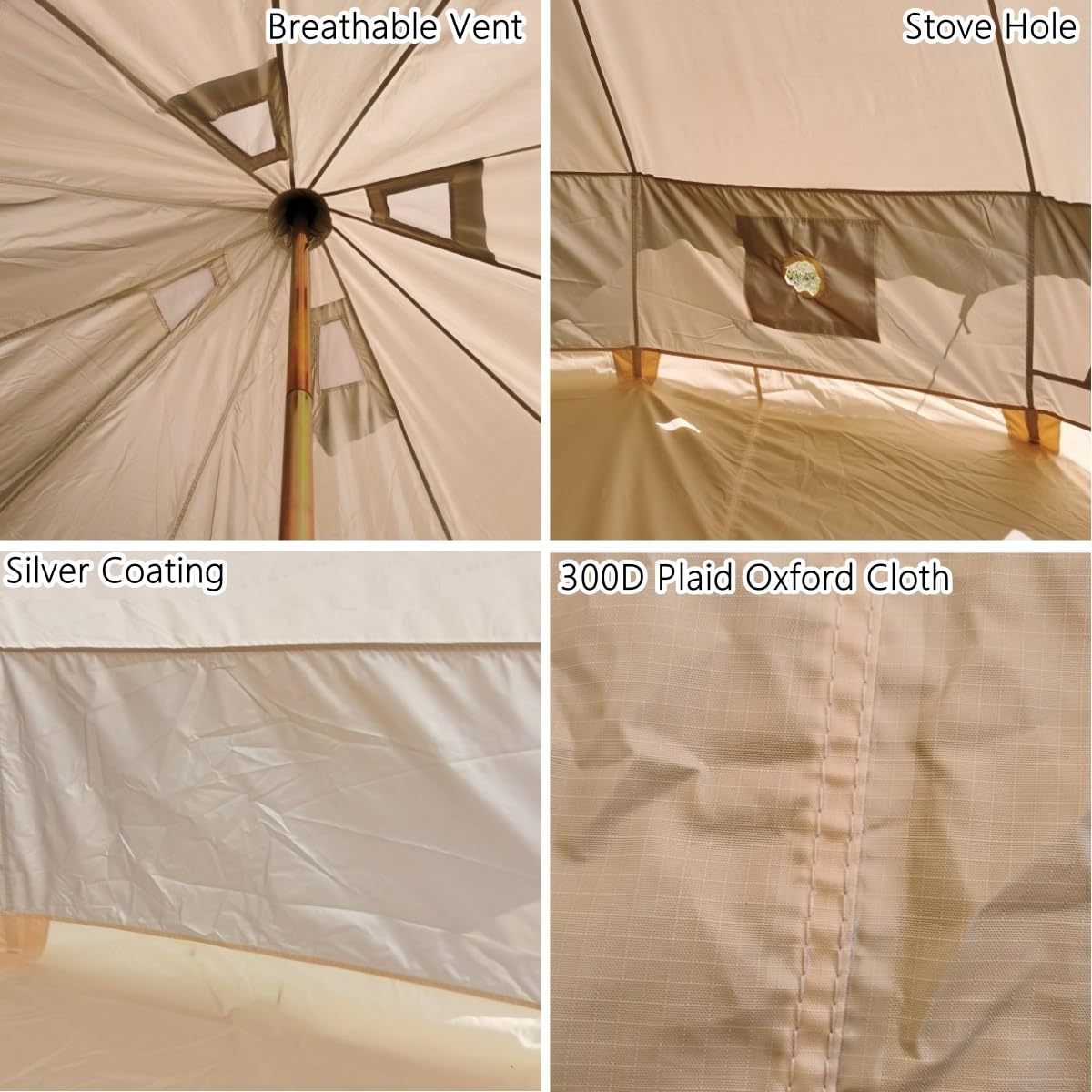 Outdoor Camping 13ft/16.4ft Oxford Bell Tent with Sewn-in Groundsheet for 4-8 Persons, Large Glamping 4M/5M Yurt Tent with Stove Jack for Winter Camping (13FT(4 Meter Bell Tent))