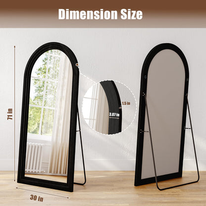 WISSMIELS 30"x71" Full Length Mirror Solid Wood Frame, Arched Floor Mirror Full Length with Stand, Room Decor Big Full Body Mirror with HD Tempered Glass for Bedroom, Living Room, Black