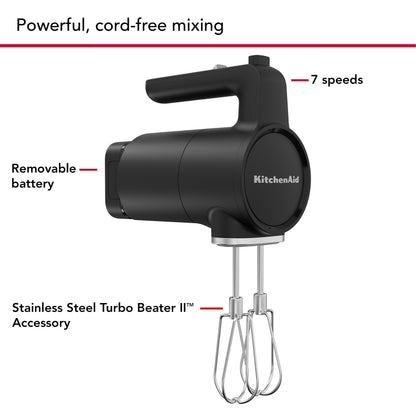 KitchenAid Go Cordless Hand Mixer, Metal - KHMR762, Black Matte