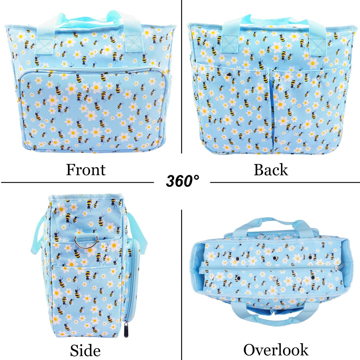 Mdoker Knitting Bags and Totes Organizers Large Crochet Bag Lightweight Yarn Bags for Travel Yarn Storage Organizers for Crochet Hooks,Yarn,Knitting & Crochet Supplies(Blue Bee)