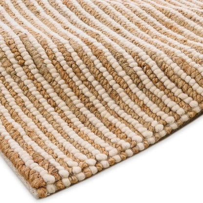 FRELISH DECOR Area Rug 6x9 feet - Premium Wool and Jute Blend Handwoven Rugs - Natural Fiber Chunky Stripe Design for Living Room, Bedroom, Hallways, Dining Area(6' x 9' - Natural Ivory)