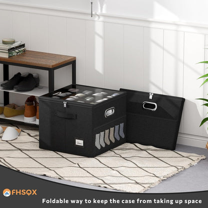FHSQX Shoe Organizer for Closet, Fits 12 Pairs, Clear Cover Shoe Storage Bins with Adjustable Dividers