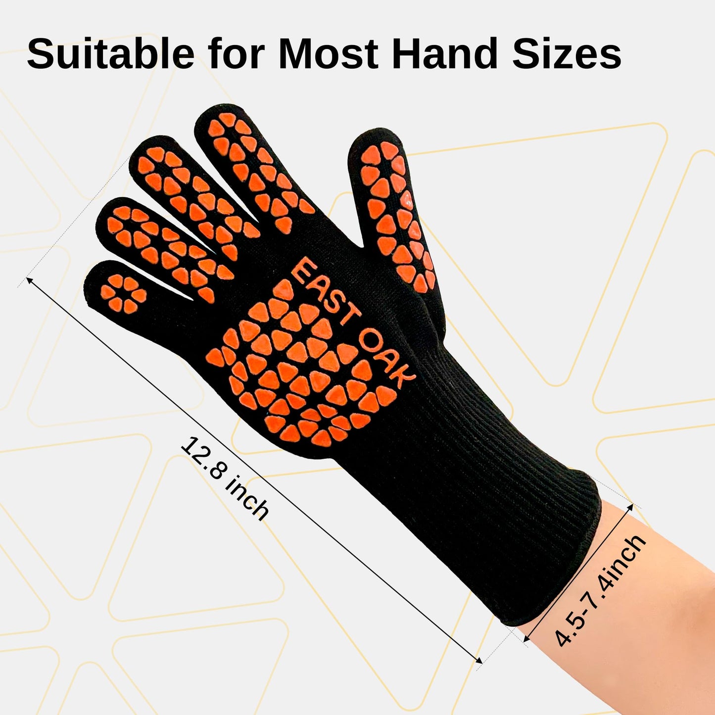 East Oak BBQ Gloves, 1472℉ Heat Resistant Gloves, Silicone Non-Slip Grill Gloves for Smoker, Fire Pits, Barbecue, Cooking, Black