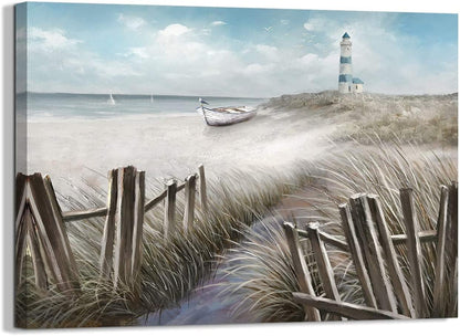 LAIART Ocean Seascape Blue Canvas Wall Art - Modern Lighthouse Prints for Bedroom Bathroom Living Room
