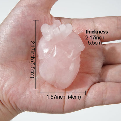 MiyouLuna 2.17" Rose Quartz Heart Healing Crystal Hand-Carved Natural Stone Figurine Sculpture for Meditation, Love, Chakra Balancing, and Home Decor, Spiritual Gift for Women and Men