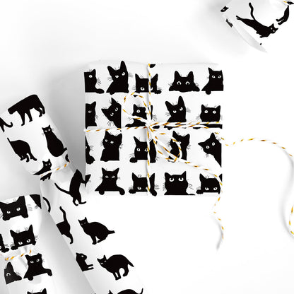 FYSUIMU Black Cat Wrapping Paper -Mini Roll- 17 In x 32.8 Ft Funny Cat Gift Wrap Paper for Holiday Halloween Birthday Party Wrapping Supplies