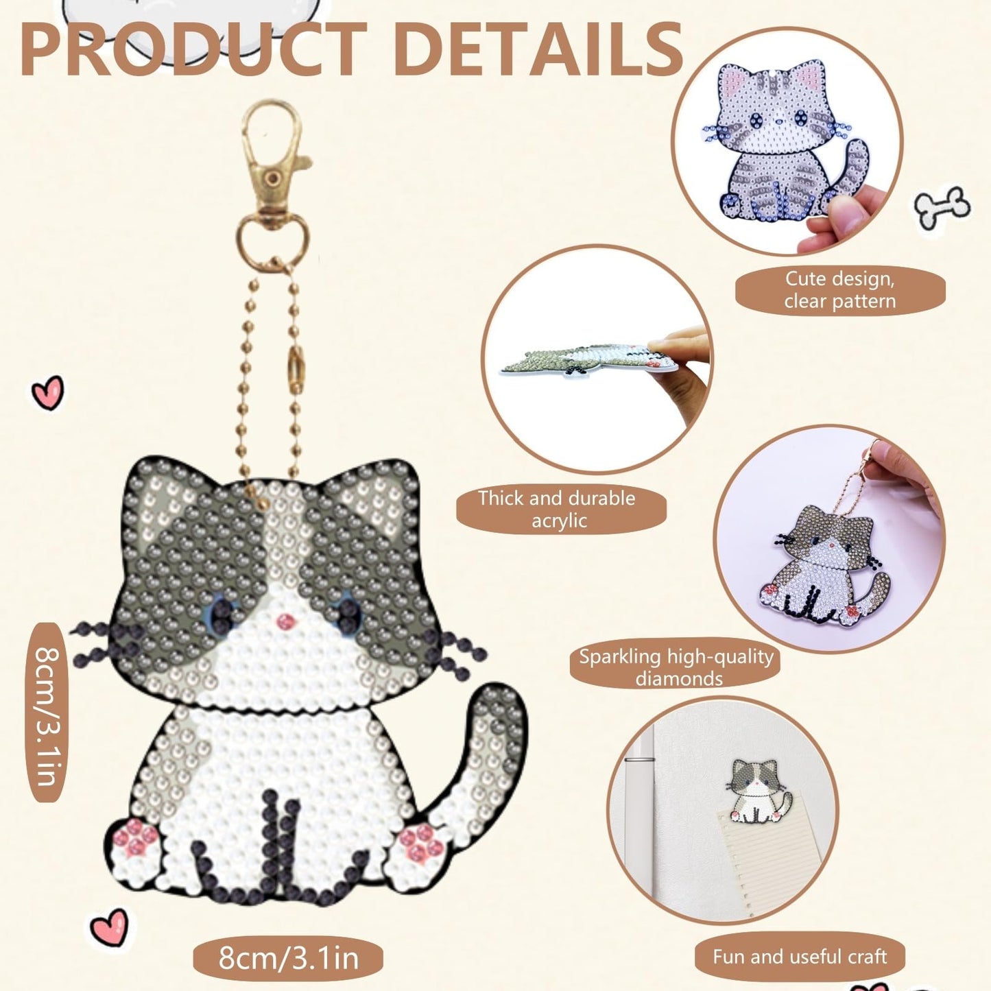Bulerrylulu 9 Pcs Diamond Painting Magnets Kits Cat Fridge Magnet Stickers Diamond Art Painting Keychains Gem Painting kit for Beginners Adults DIY Art Craft Gifts Home Decors (cat)