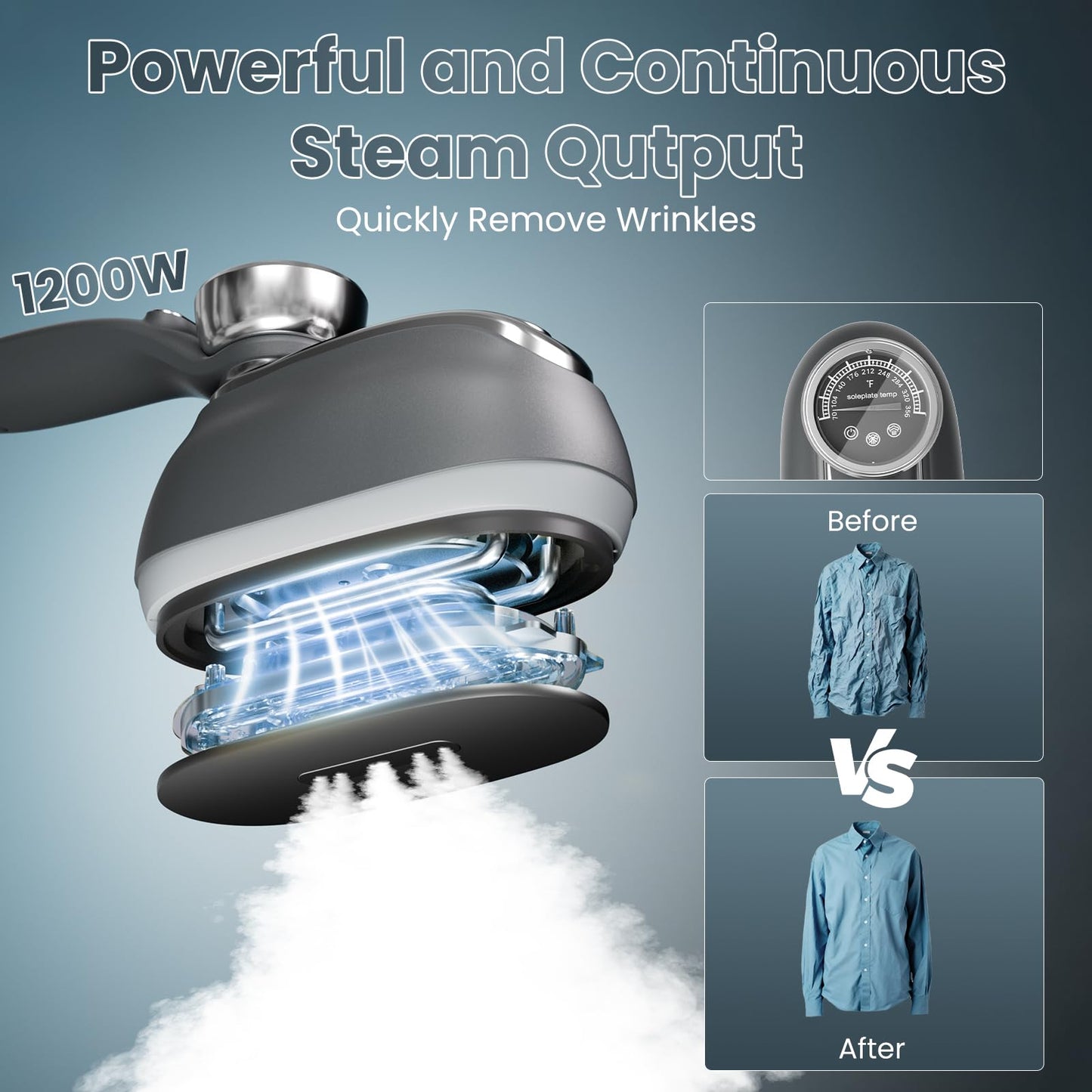 Killrose Steamer for Clothes, 2 in 1 Iron for Clothes, 1200W Steam Iron, 3 Level Adjustable Settings, Clothes Steamer Handheld, 180° Rotatable Portable Handheld, Water Tank, Thermometer