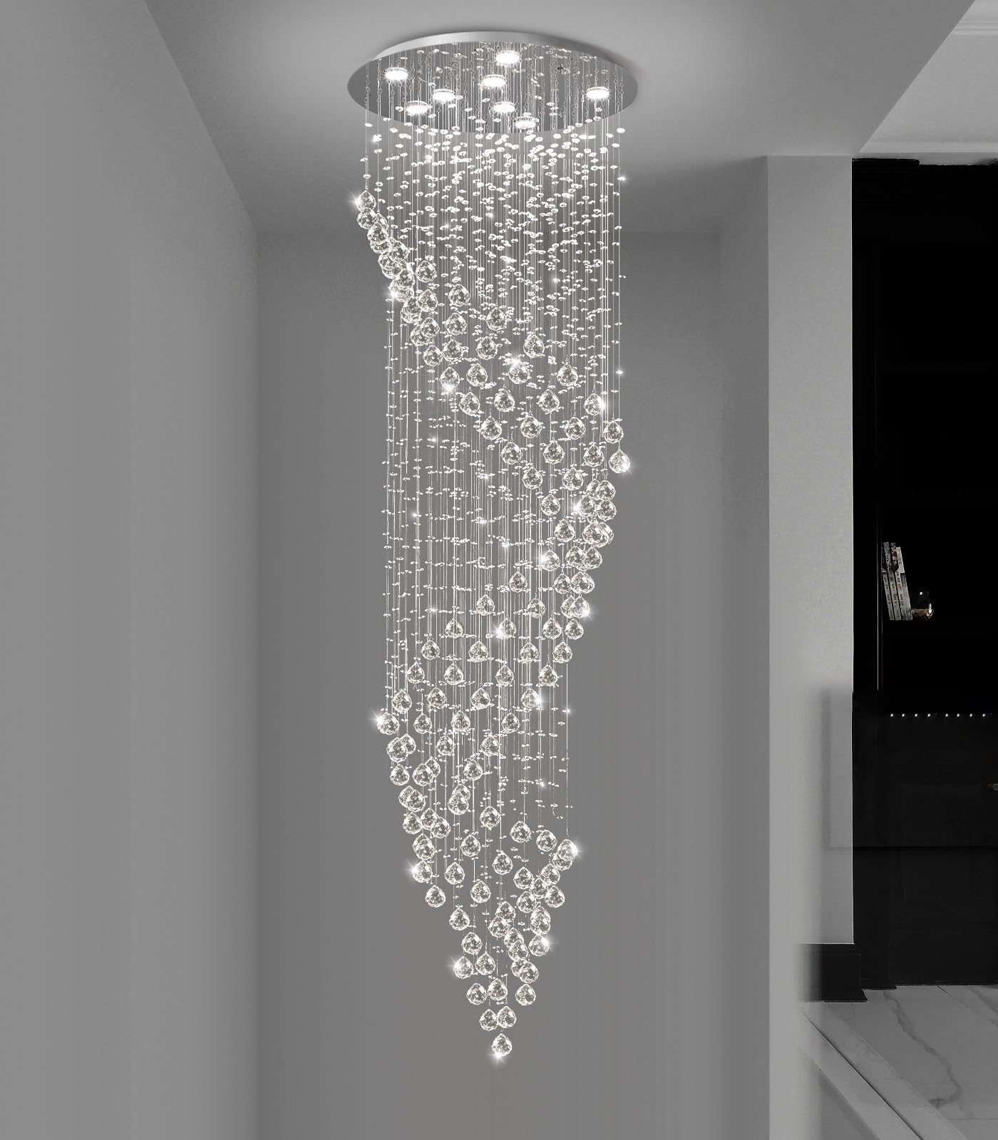 cenozo D24'' x H78'' Crystal Chandelier for Staircaes Glam Chandelier Large Raindrop Chandeliers LED Dimmable High Ceiling Light Fixtures for Hallway Foyer Entryway