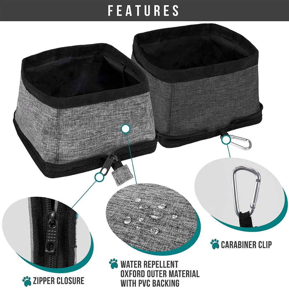 PetAmi Collapsible Dog Bowls 2 Pack, Food and Water Bowls Travel Set, Portable Pet Dish No Spill, Foldable Lightweight BPA Free Leakproof Bowls, Camping Hiking Walking Outdoor Gear Accessories, Black