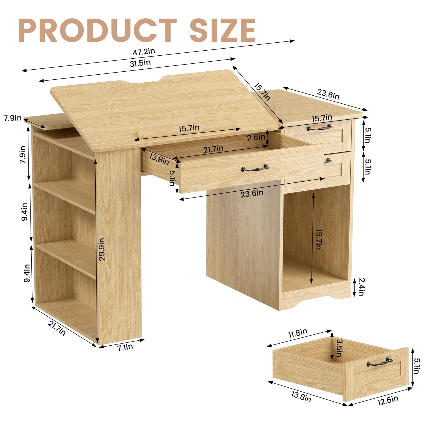 GatherHome Drafting Table with Storage Cabinet & Drawers, Adjustable Drawing Table with Open Shelves, Craft Art Desk for Artists, Painters, Drawing, Crafting, Reading, Writing, Working