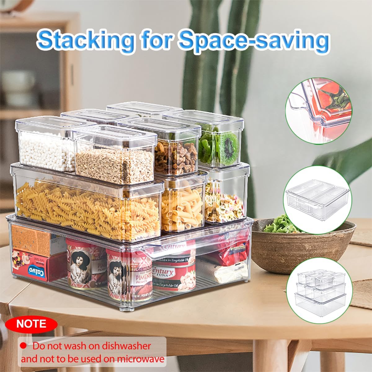 KUMD 10-Pack Clear Fridge Organizer Bins with Lids, Stackable Refrigerator Storage Containers, BPA-Free with Drain Tray & Anti-Slip Base for Fruits, Veggies, Drinks