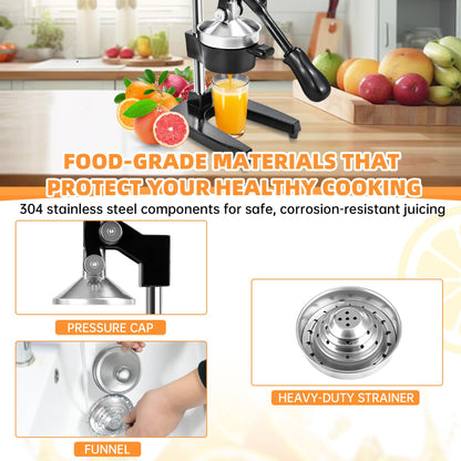 Yopmb Cast Iron Manual Citrus Juicer, Heavy Duty Hand Press Juicer for Orange, Lemon and Pomegranate, Orange Juicer for Countertop, Commercial Grade for Home Kitchen and Bar, Easy to Use and Clean