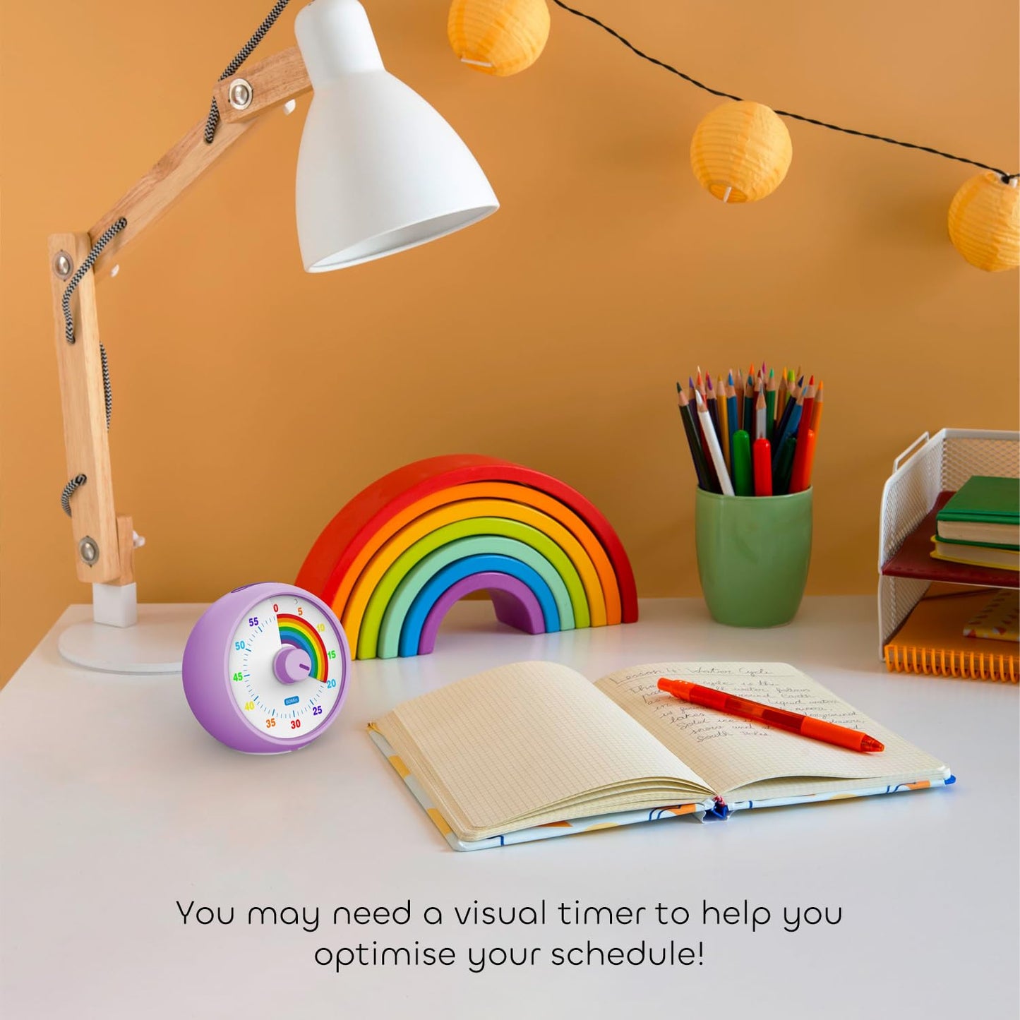 Visual Timer for Kids, 60-Minute Countdown for Classroom Office Kitchen, Desk Timer Kids Time Management Tools with Silent Operation, Pomodoro Timer Rainbow Pattern Purple