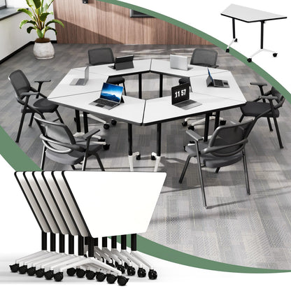 6 Pack Folding Conference Table,T-Shaped Conference Room Tables with Wheels, 47.2 in Modern Conference Table,Mobile Modular Seminar Meeting Desk for Classrooms,Office & Seminar (6, White)