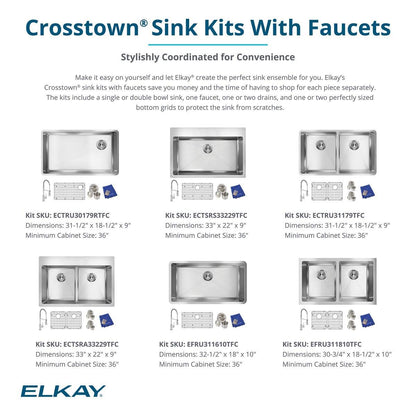 Elkay Crosstown 16 Gauge Stainless Steel 32-1/2" x 18" x 10" Single Bowl Undermount Sink Kit with Faucet
