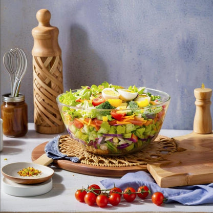 CGNWEEPS 4.7QT Large Glass Mixing Bowl with Yellow Lid, Big Salad Bowl with Lid, Large Glass Bowls for Sourdough and Kithen