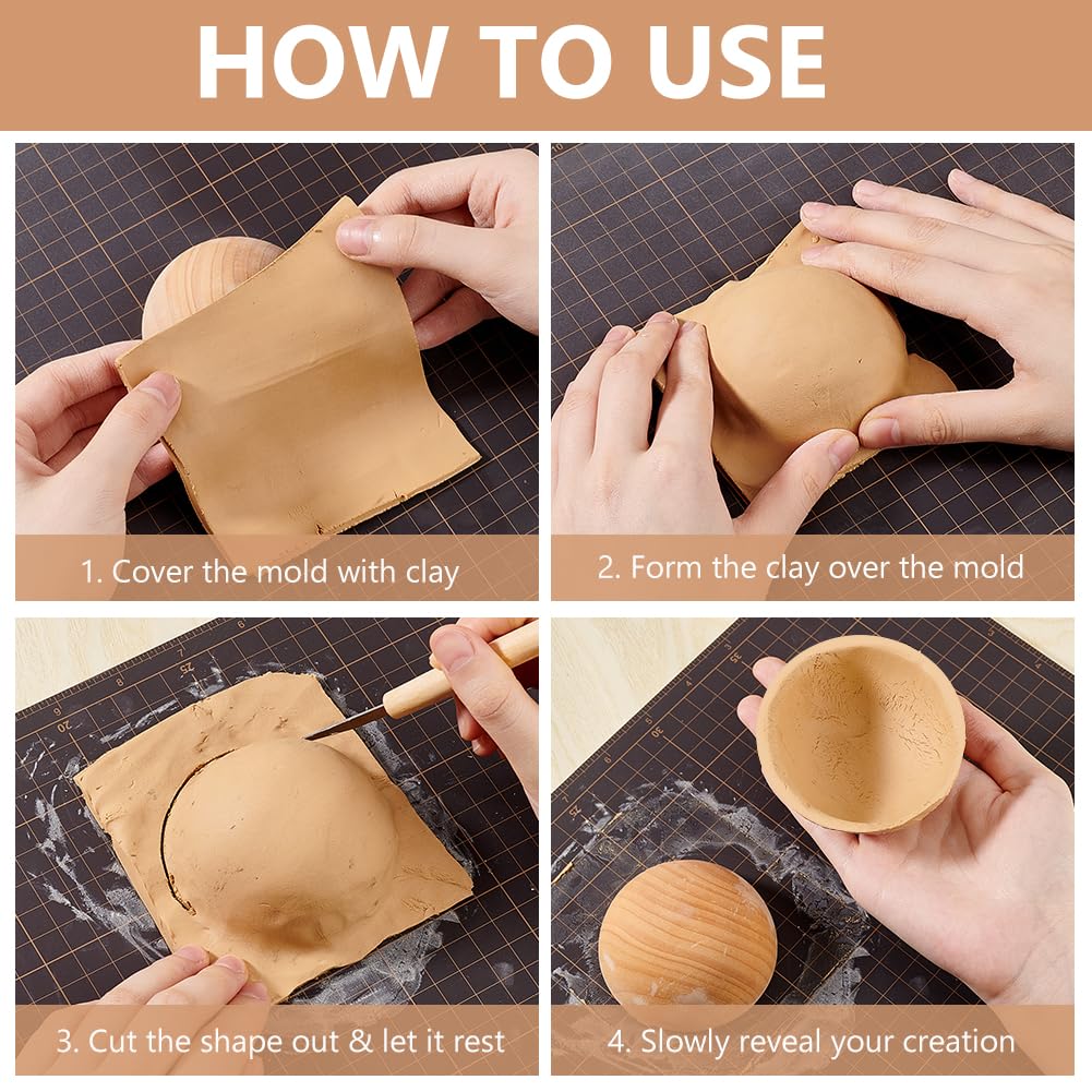 BENECREAT 8Pcs 8 Sizes Half Round Pottery Tools Set, Wooden Ceramic Top Tool Clay Tools Pottery Plate Press Tool for Making Pottery Bowls and Plates