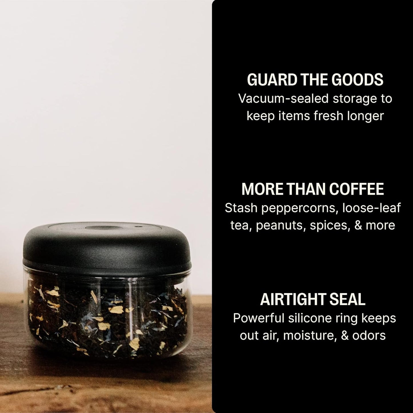 Fellow Atmos Vacuum Coffee Canister & Food Storage Container, 0.4 Liter Holds 6 oz of Coffee Beans, Airtight Clear Glass