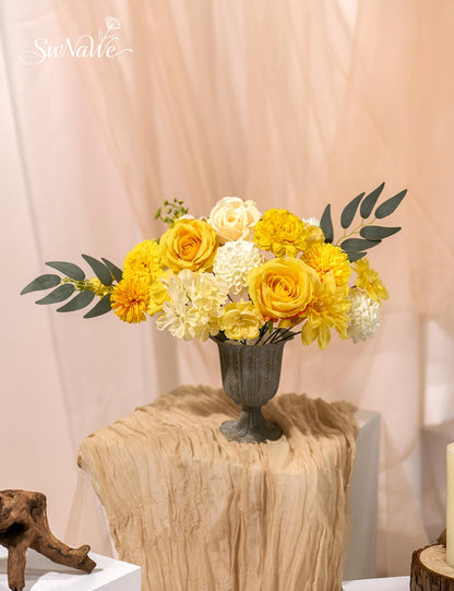 SWNAWE Yellow Flowers Artificial Roses Combo Set Fake Pink Silk Flowers Faux Peony Flowers Mix Dahlia with Stems for Wedding Bouquets Baby Bridal Shower Party Floral Arrangements Decor