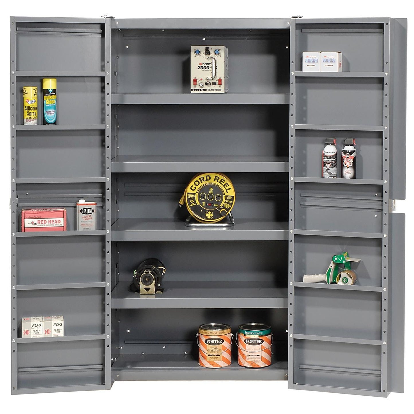 Global Industrial Storage Cabinet with Interior Shelving and Deep Pocket Door, 38" W x 24" D x 72" H, Gray, for Tool and Parts Storage, Assembly Required