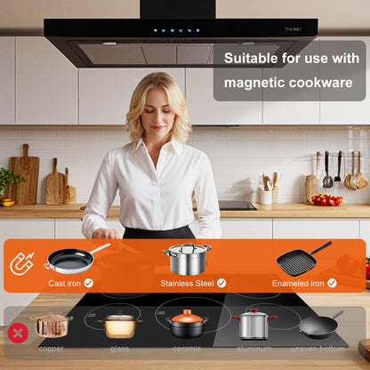 AMZCHEF 30 Inch 10600W Induction Cooktop With 5 BOOST Burners, 9 Levels Electric, Built-in Control by Slide Touchscreen, Child Safety Lock, Independent Timer, No Plug, 240V