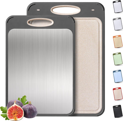 2 Packs Set, Set [1611+1812 Inch] Stainless Steel Cutting Board Best Non Toxic Cutting Boards for Kitchen, Double Sided