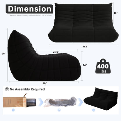 Bean Bag Chairs for Adults, Memory Foam Couch Loveseat Sofa Chair, Soft Teddy Material Cozy Comfy Reading Nook Chairs, Floor Chair for Living Room Bedroom Office(Black)