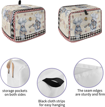 Kitchen Chef Gnomes Toaster Cover 2 Slice, Small Appliance Covers, Retro Red White Plaid Polyester Dust Protection