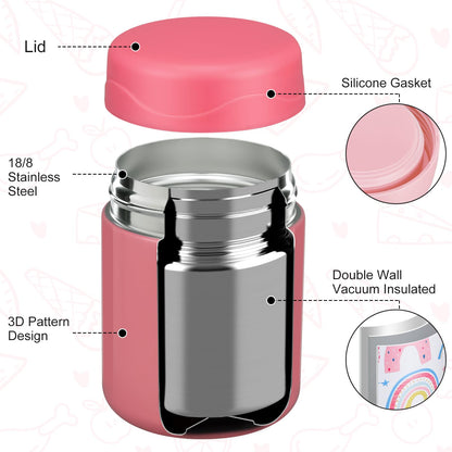 wiwens 12oz 2 Pack Insulated Food Jar Set for Kids Soup Thermo Hot Food Lunch Container Wide Mouth Leak Proof Stainless Steel Vacuum Bento Box for School Office Travel Outdoors