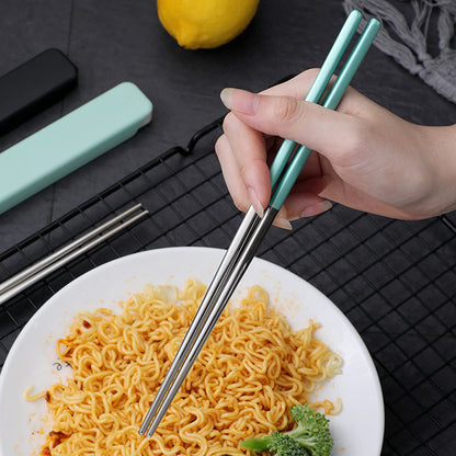 Metal Chopsticks Reusable Portable Stainless Steel Dishwasher Safe Chopsticks with Case for School,Camping,Travel, Bento Box, 9 Inches in length, Alternative to Wooden (Black+Blue+Green+Pink)