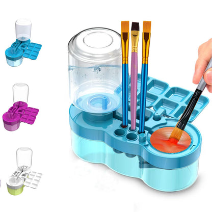 2026 Paint Brush Cleaner Brush Rinser Water Circulation, Brush Cleaner Painting Tool, Water Cycle Paint Brush Rinser with Brush Holder and Palette, Brush Rinser Dispenser for Adults Artist Kid (Blue)