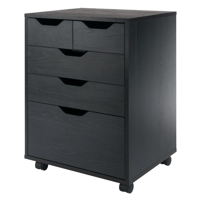 Winsome Halifax Mobile Storage Cabinet with 5 Drawers in Black, Stylish & Functional Home Storage Cabinet for Filing, Kitchen Organization, Moveable Furniture for Office, Dorms, Apartments