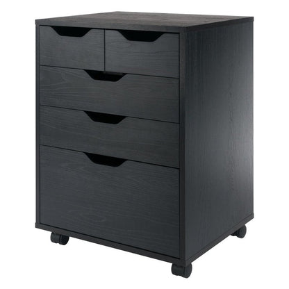 Winsome Halifax Mobile Storage Cabinet with 5 Drawers in Black, Stylish & Functional Home Storage Cabinet for Filing, Kitchen Organization, Moveable Furniture for Office, Dorms, Apartments