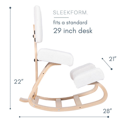 Sleekform East Austin Ergonomic Kneeling Chair with Back Support - Boucle and Wood Ergo Stool for Desk - Best Ergonomic Kneeling Office Chair for Posture and Leg Circulation